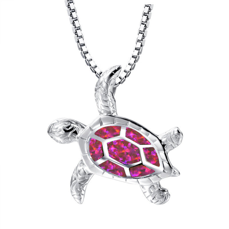 Silver Filled Blue Opal Sea Turtle Pendant Necklace