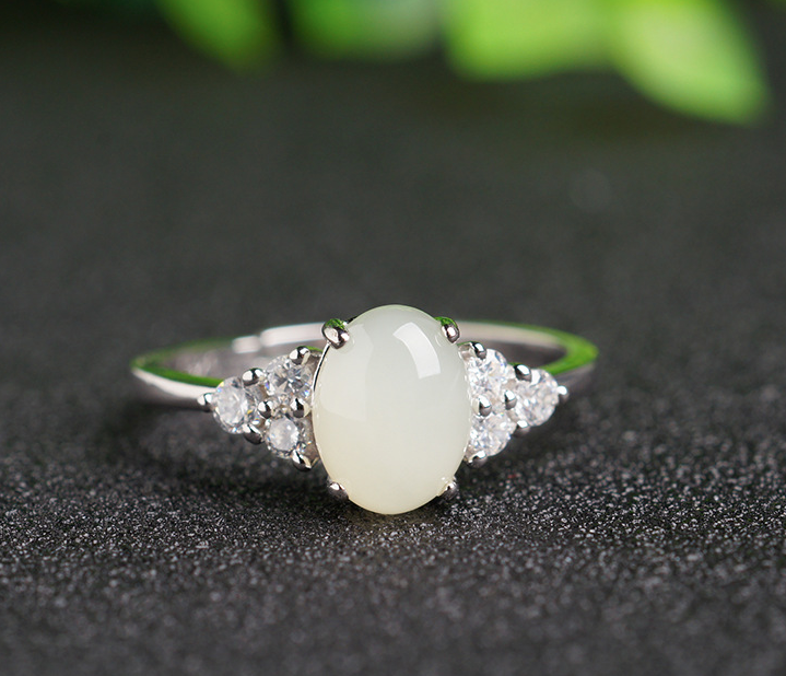 Adjustable Moonstone Jade, Silver Ring