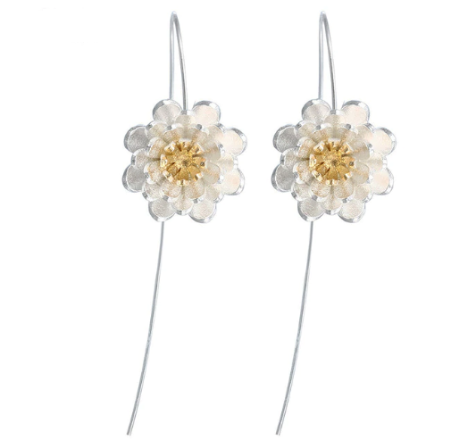 Silver Plated Long Flower Earrings