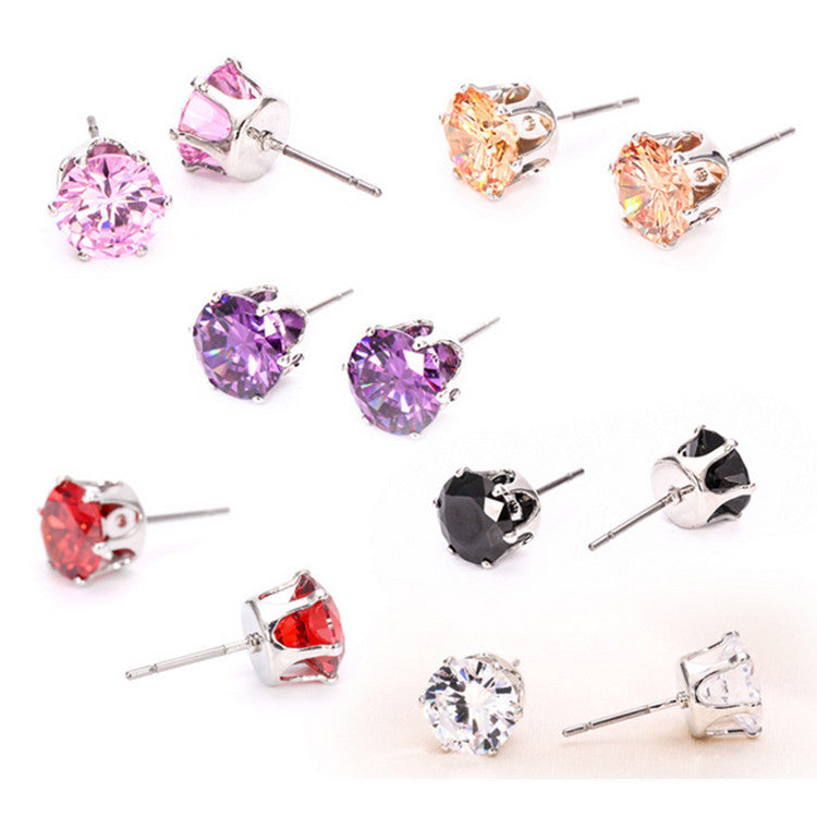 Colorful Loose Diamond six claws Stud Earrings