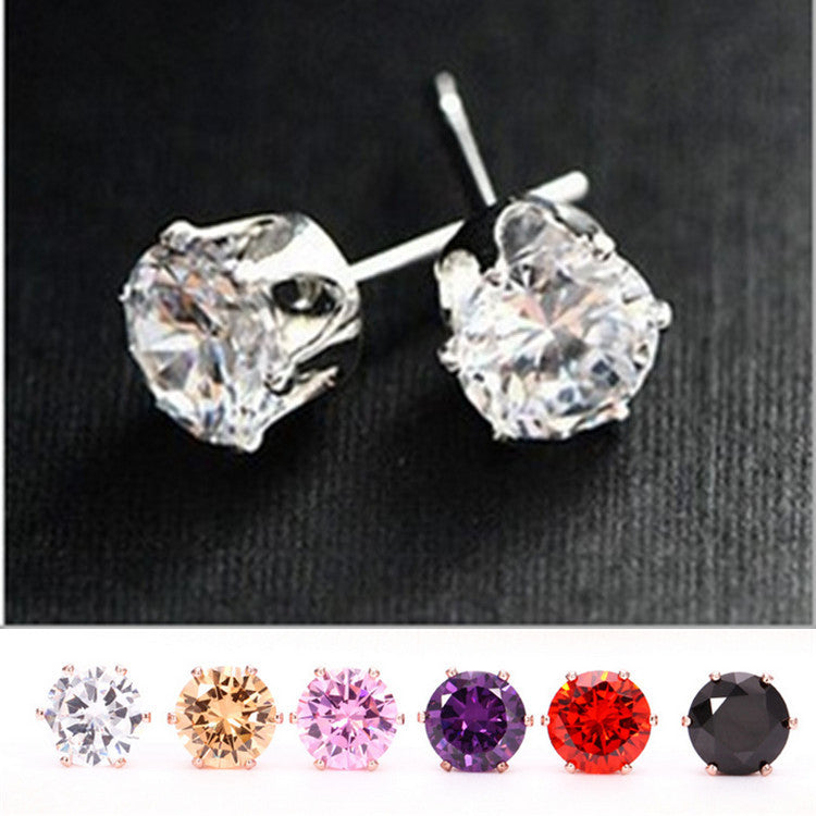 Colorful Loose Diamond six claws Stud Earrings