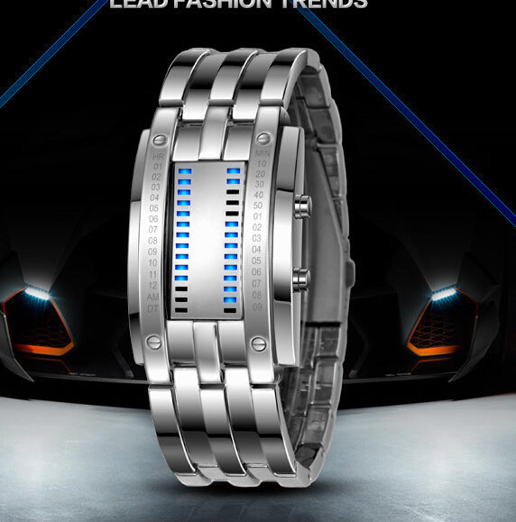 Double Row Light Binary LED Electronic Hand Unisex Watch