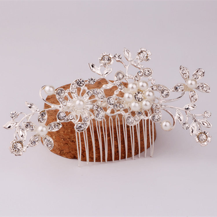 Pearl & Diamond Flower Bridal Hair Comb