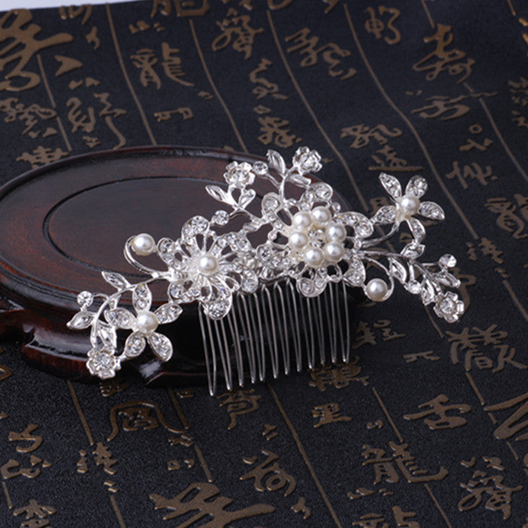 Pearl & Diamond Flower Bridal Hair Comb