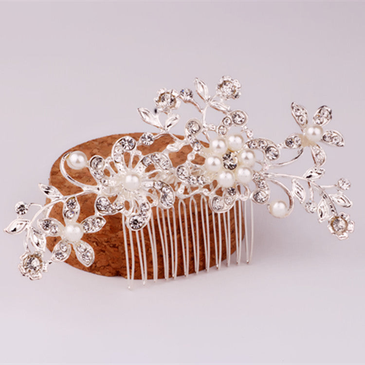 Pearl & Diamond Flower Bridal Hair Comb