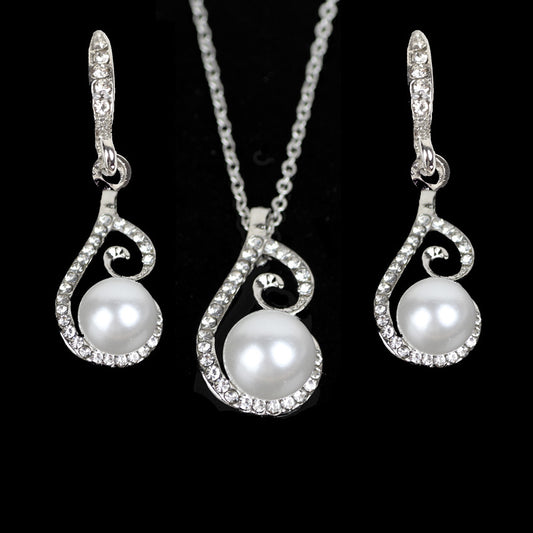 Rhinestone Diamond Pearl Drop Jewelry Set