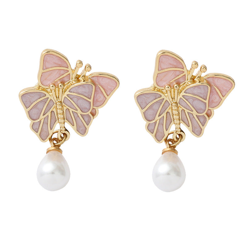 Simple Butterfly Pearl Earrings