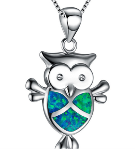 Silver Filled Blue Opal Sea Turtle Pendant Necklace