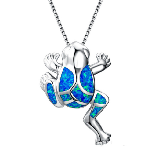 Silver Filled Blue Opal Sea Turtle Pendant Necklace