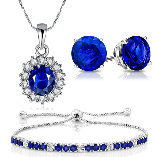 18K White Gold & Blue Sapphire Jewelry Set