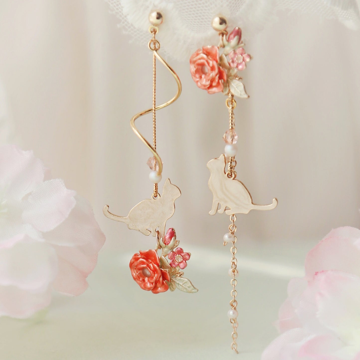 Girly Heart Ins Wind Sweet Cat  Japanese Style Earrings Super Fairy Slim