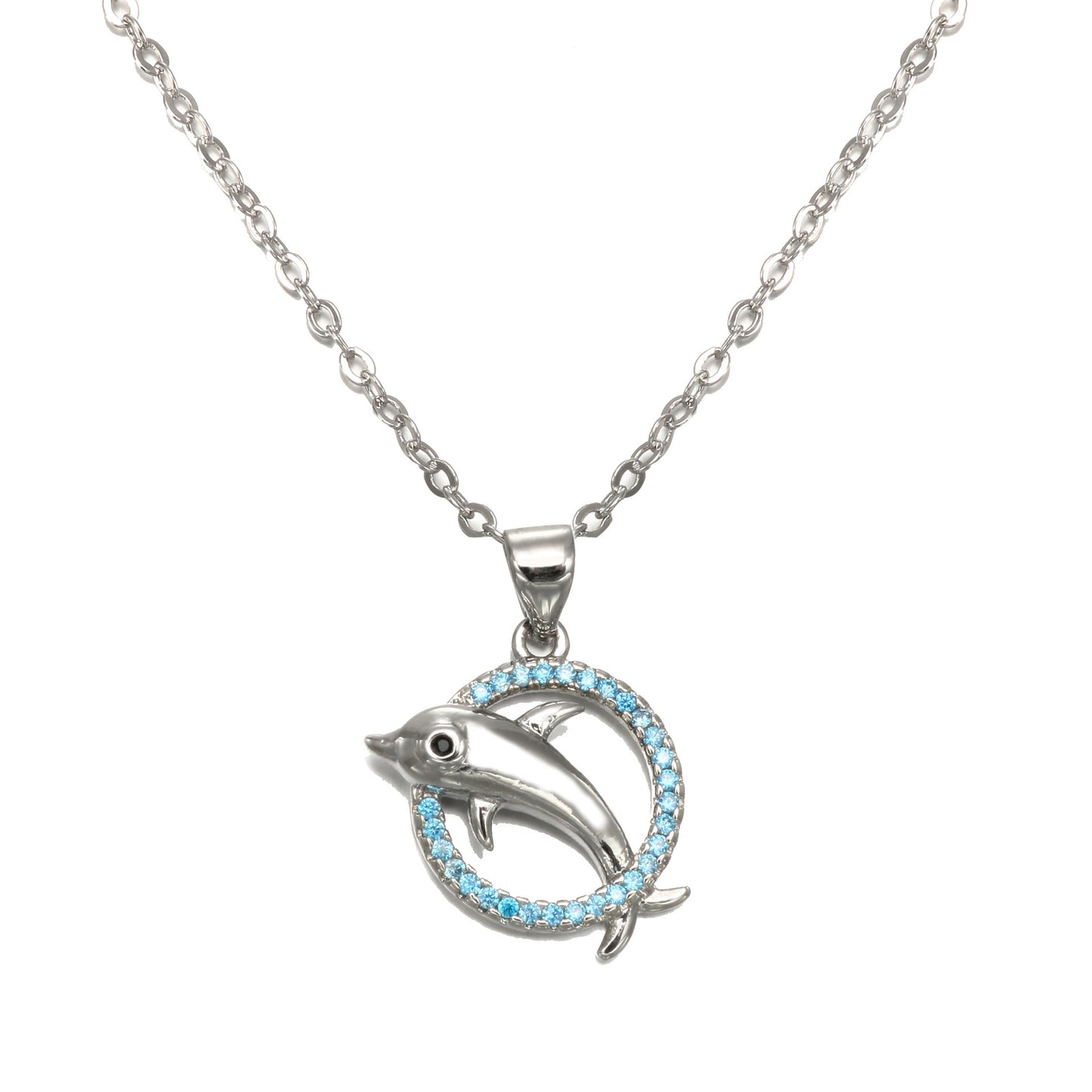 Dolphin with Blue Rhinestone Hoop Necklace