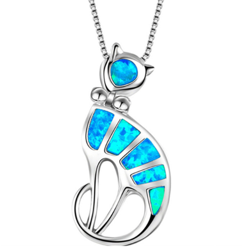 Silver Filled Blue Opal Sea Turtle Pendant Necklace