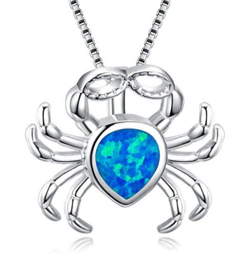 Silver Filled Blue Opal Sea Turtle Pendant Necklace