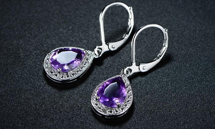 Genuine Amethyst with Diamond Accent Teardrop Earrings