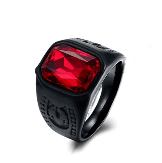 Vintage Red Stone Black Ring For Men