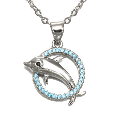 Dolphin with Blue Rhinestone Hoop Necklace