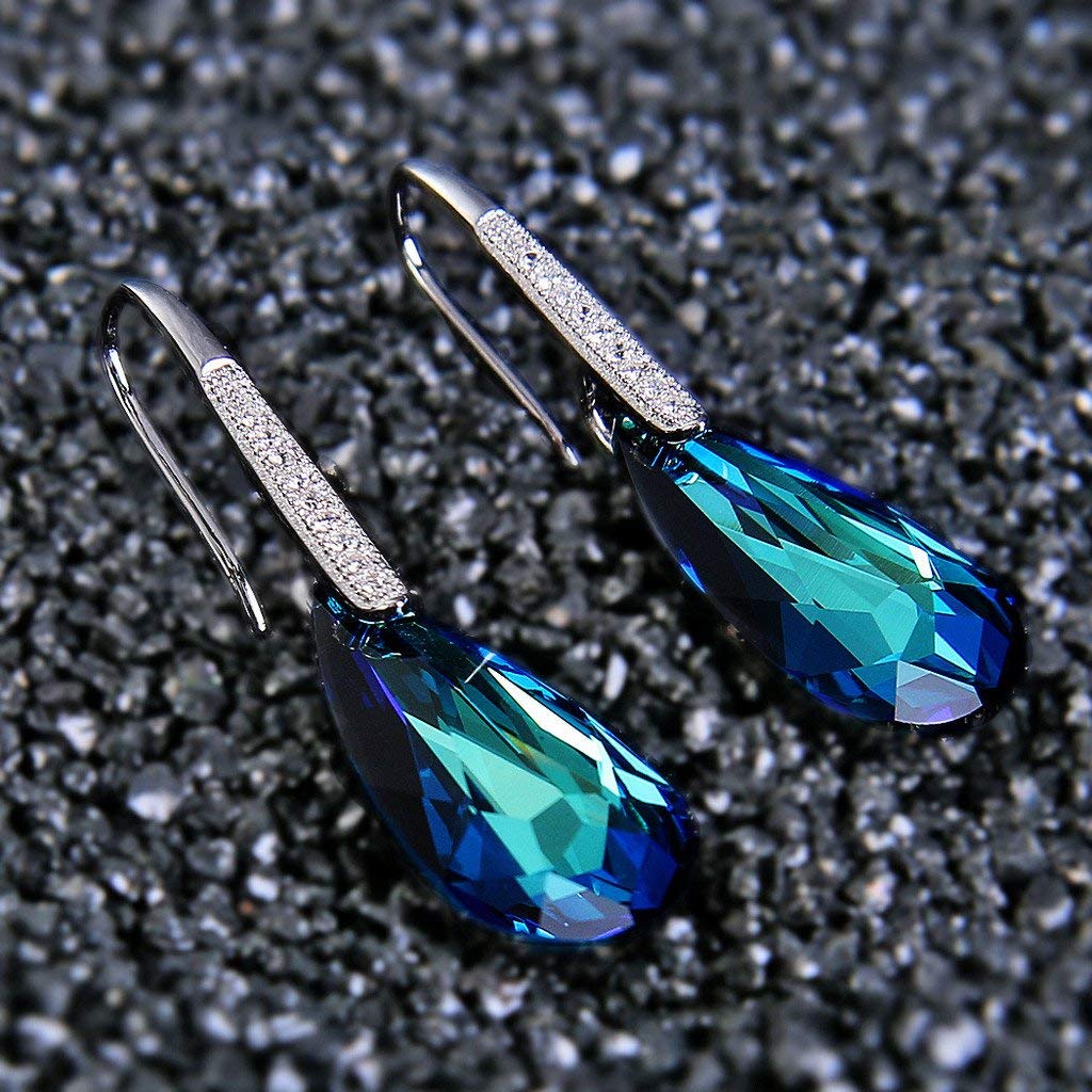 Bermuda Blue Linear Diamond Cut Pav'e Earrings