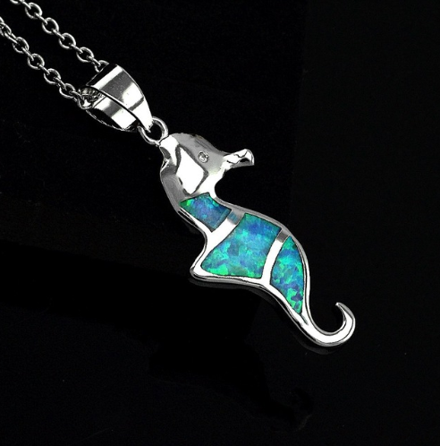 Silver Filled Blue Opal Sea Turtle Pendant Necklace