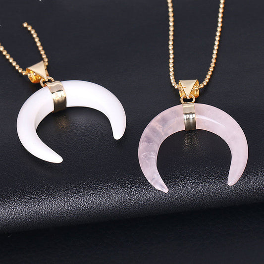 Crystal Precious Stone Moon Pendant Necklace