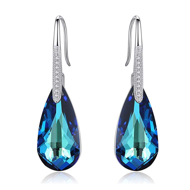 Bermuda Blue Linear Diamond Cut Pav'e Earrings