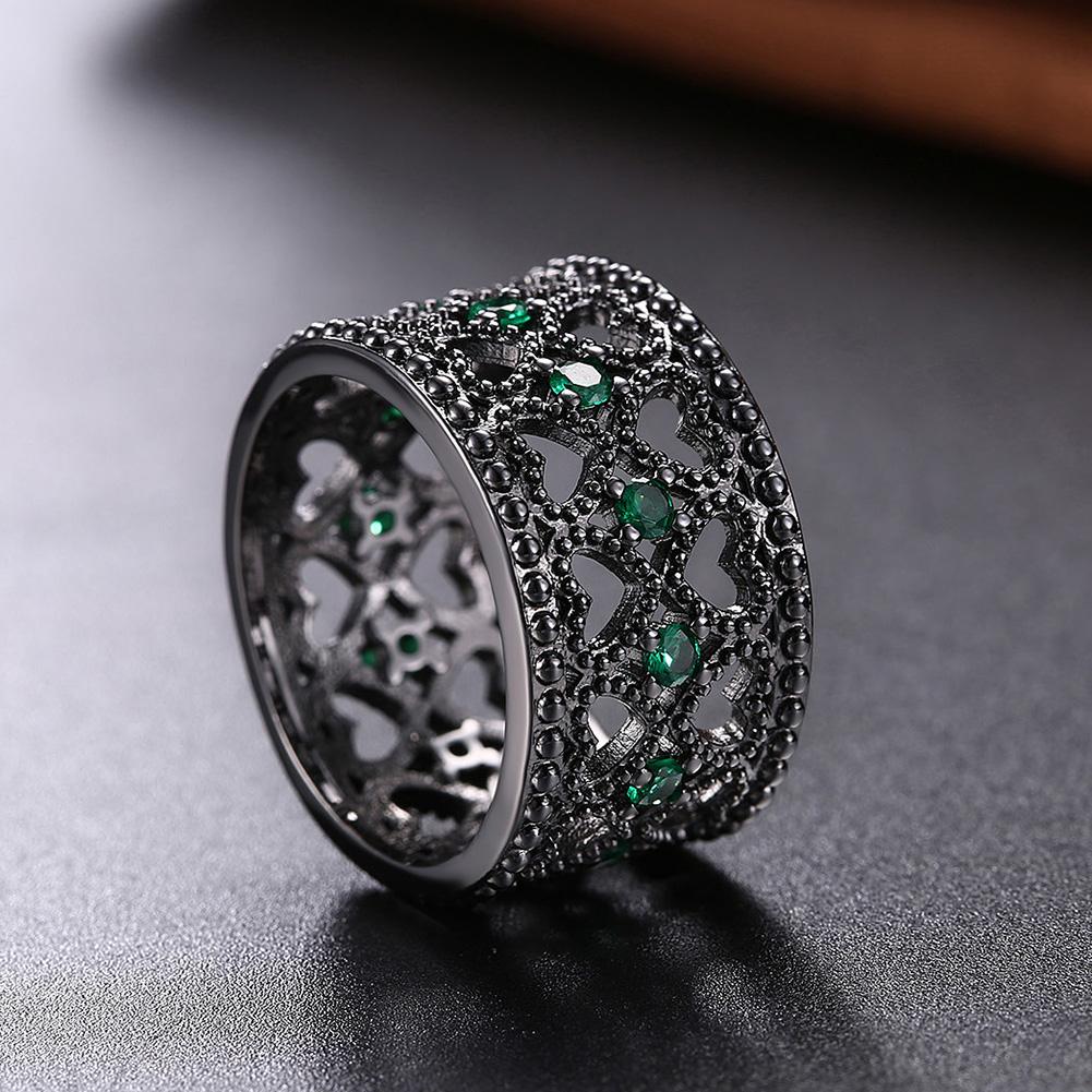 Centric Green Emerald Crystals 18K Black Plated Double Heart Row Ring