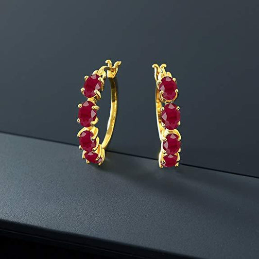 Red Crystal Oval Earrings in 14K Gold