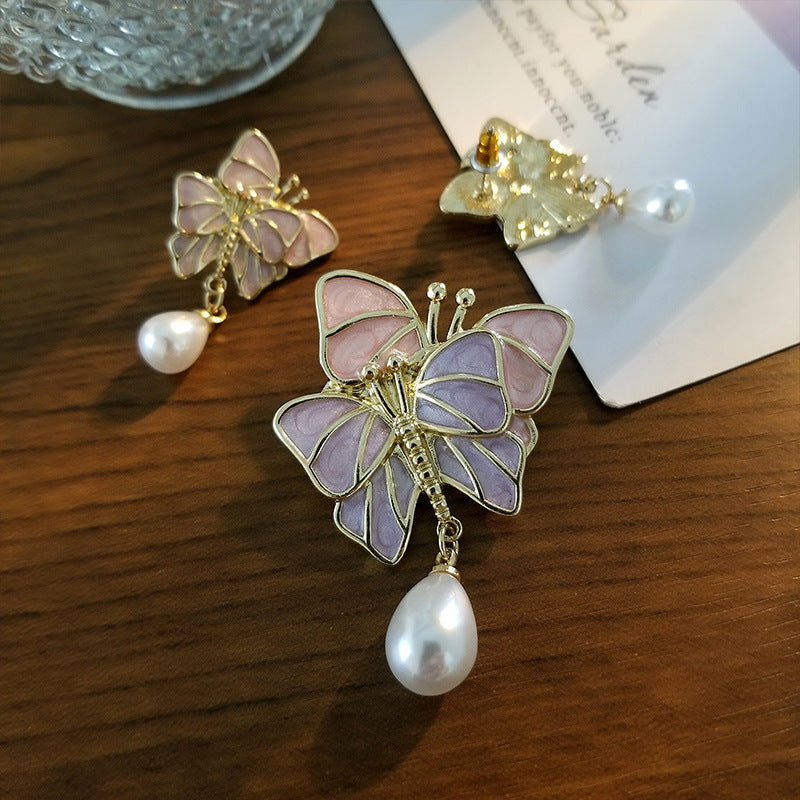 Simple Butterfly Pearl Earrings