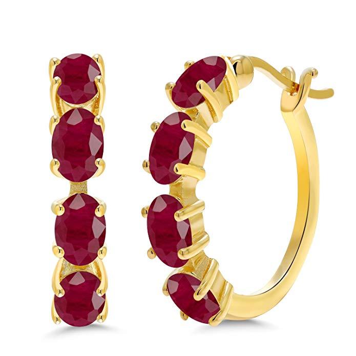 Red Crystal Oval Earrings in 14K Gold