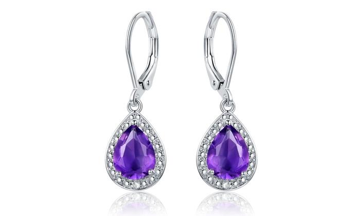 Genuine Amethyst with Diamond Accent Teardrop Earrings