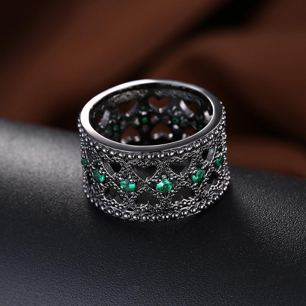 Centric Green Emerald Crystals 18K Black Plated Double Heart Row Ring