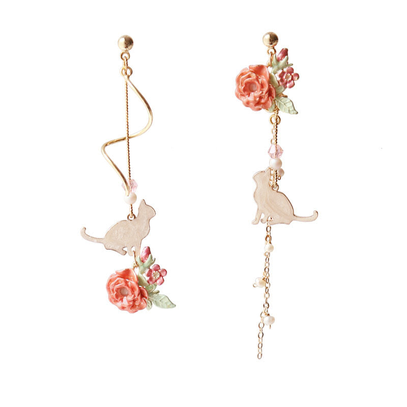 Girly Heart Ins Wind Sweet Cat  Japanese Style Earrings Super Fairy Slim