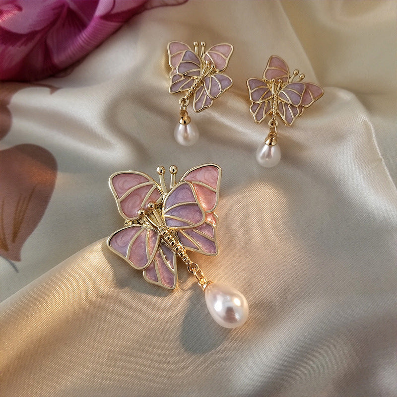 Simple Butterfly Pearl Earrings