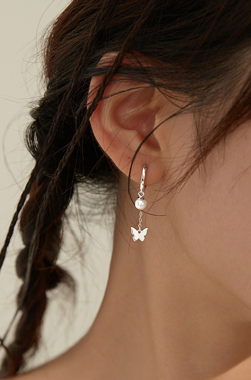 Small Pearl Tassel Butterfly Earrings